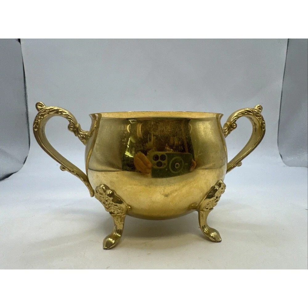 Vintage Footed Brass Metal Footed Creamer & Sugar Bowl   Set